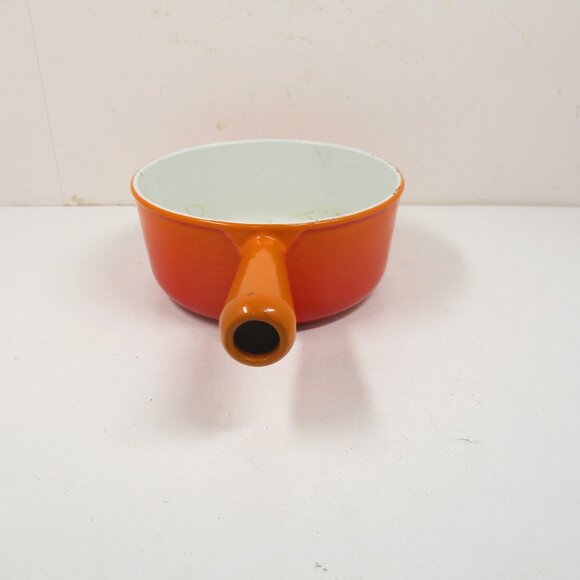 Vintage LEVCOWARE Orange Flame Enameled Cast Iron 7” Sauce Pot Pan Made in Japan - Picture 2 of 6